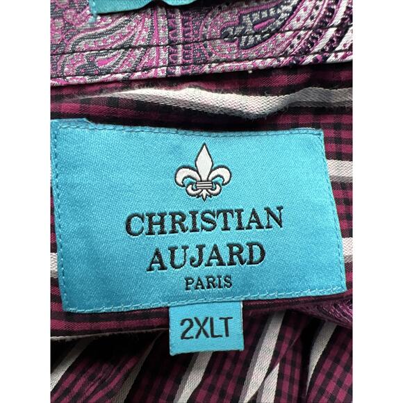 Christian Aujard Mens Plaid Red White Button Down Shirt Size 2XLT - Picture 9 of 12